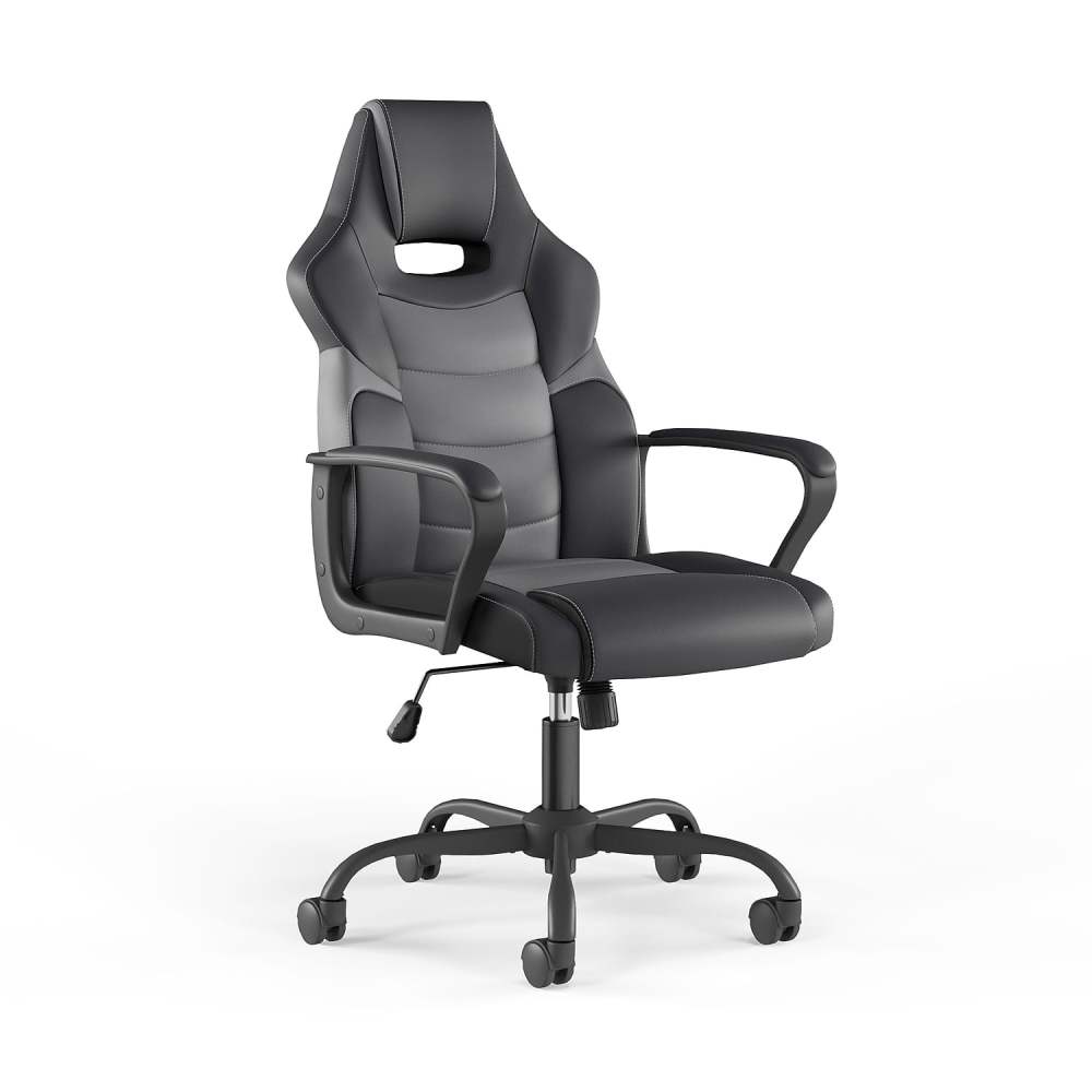 WorkLife Brands Emerge Vector Gaming Chair with Fixed Arms,Black and Gray Faux Leather