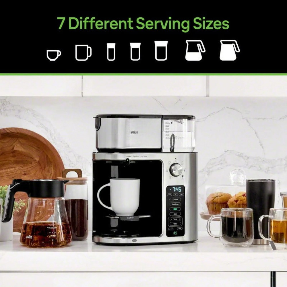 Braun MultiServe Plus 10- Cup Pod Free Drip Coffee Maker,7 Brew Sizes / Hot & Cold Brew & Hot Water for Tea,Stainless steel KF9370SI - Image 4