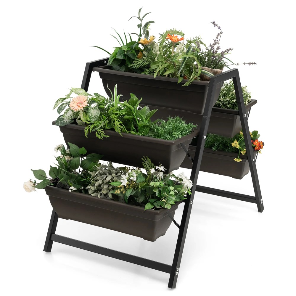 Costway 31"H Raised Garden Bed 3-Tier Vertical Planter w/5 Plant Boxes Indoor Outdoor