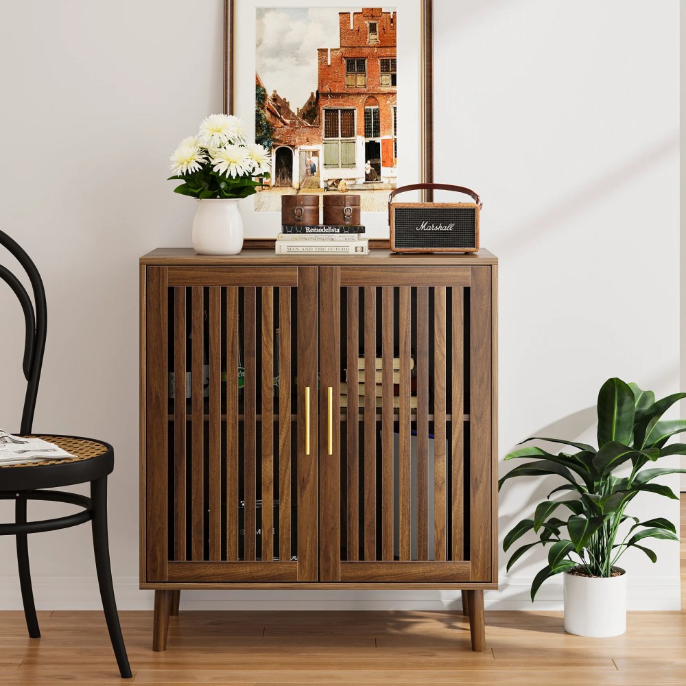 Smuxee Buffet Cabinet with Storage, Kitchen Sideboard Cabinet with Grille Door, Walnut