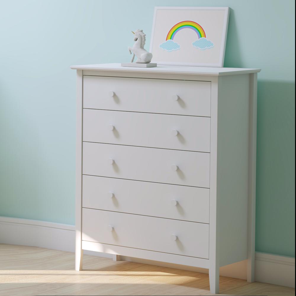 Alaterre Furniture Simplicity 5-Drawer Chest,Kids Bedroom Dresser,Anti-Tip Safety,Metal Glides,Wooden Knobs,Brazilian Pine and Veneers,White - Image 7