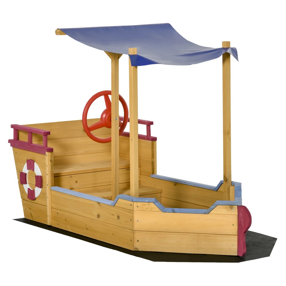 Outsunny 63" Wooden Kids Sandbox with Covered Protection Under Canopy - Image 5