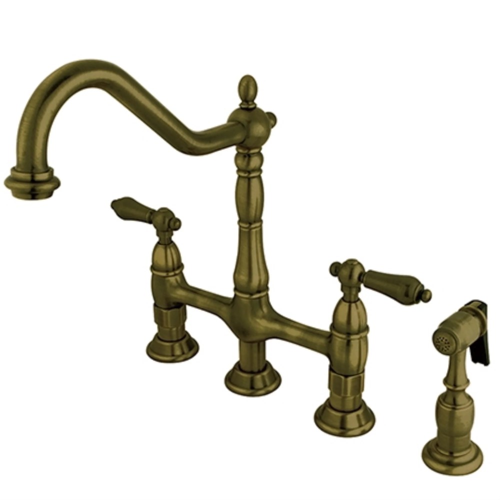 Kingston Brass KS1273ALBS Heritage Bridge Kitchen Faucet with Brass Sprayer,Antique Brass