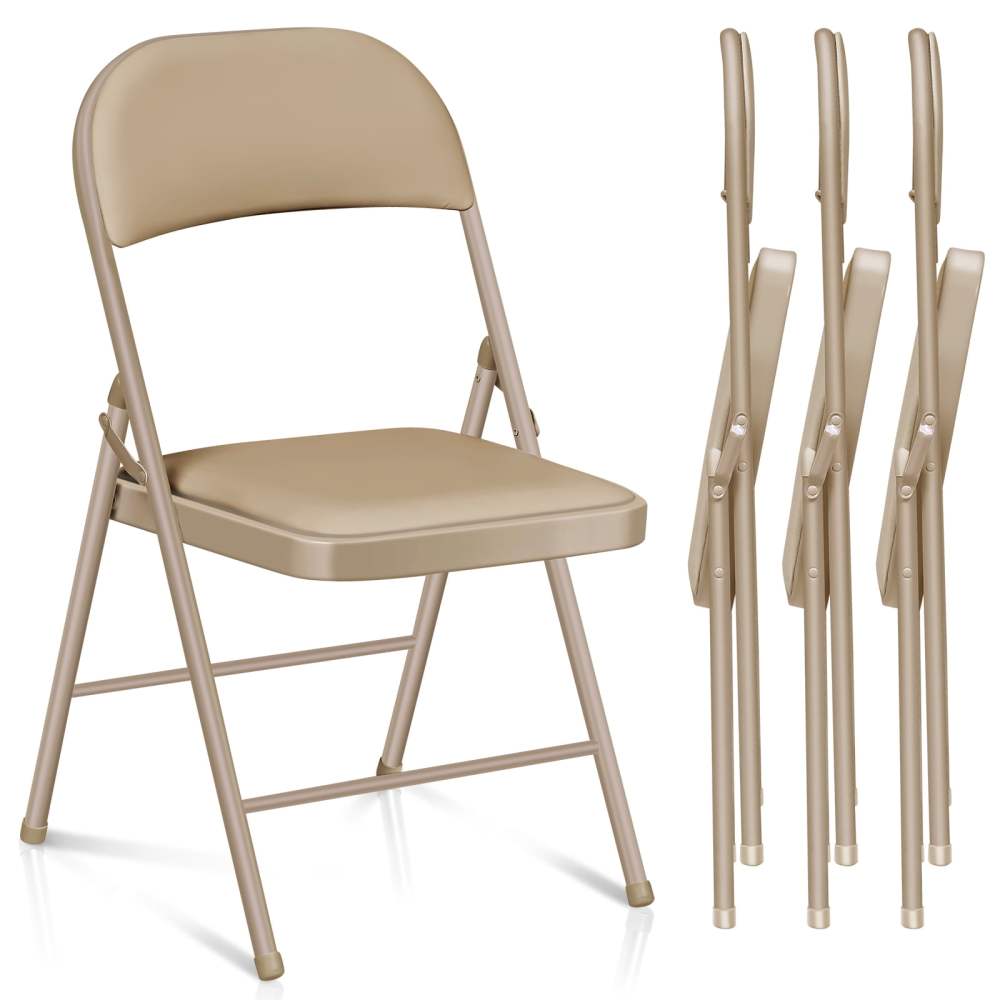 Vebreda Padded Metal Folding Chair,4-Pack,Kahki
