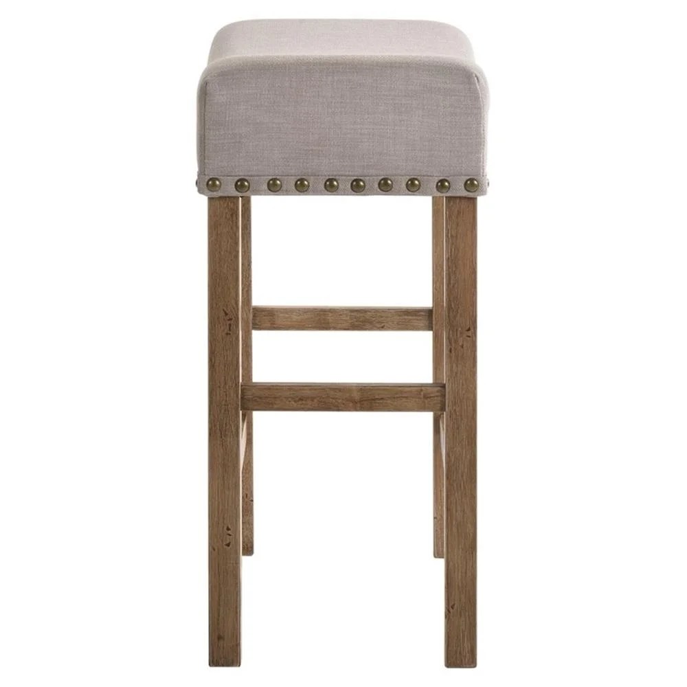 ACME Martha II Counter Height Stool in Tan Linen and Weathered Oak (Set of 2) - Image 3