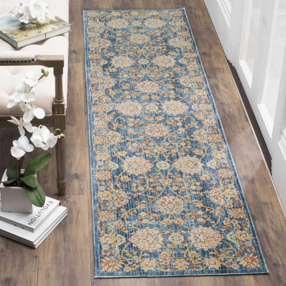 SAFAVIEH Vintage Persian Maggie Distressed Polyester Area Rug, Turquoise/Multi, 8" x 10" - Image 7