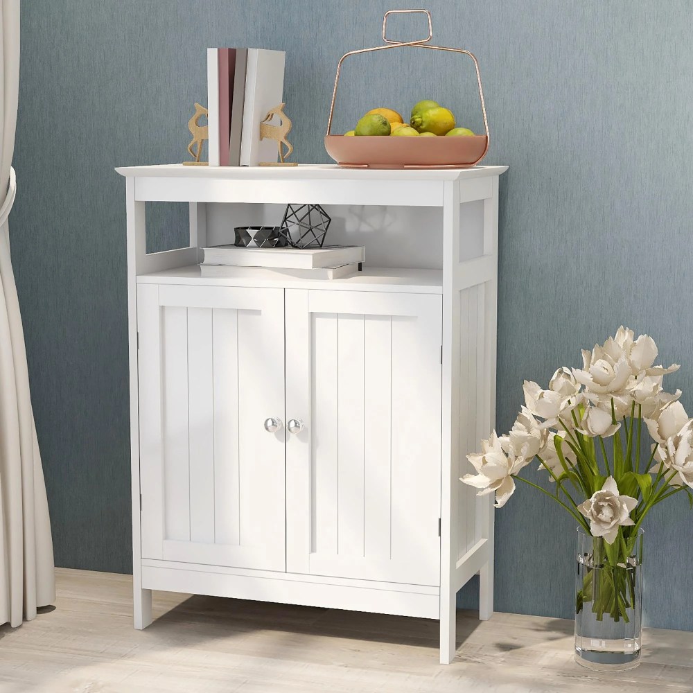 Zimtown Modern White Storage Cabinet,Kitchen Sideboard Buffet Cupboard,Bathroom Floor Cabinet with Doors & Shelf,23.62x11.81x31.49 inch,White