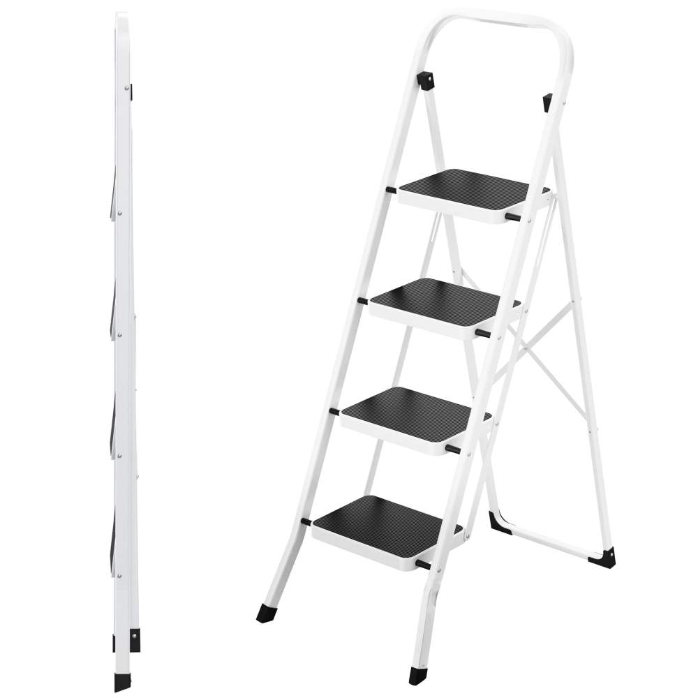 Jocauto 4 Step Ladder with Handrail,330 lbs Heavy Duty Folding Step Stool for Adults,Anti-Slip Wide Pedals,Lightweight & Portable,Space-Saving Design,White