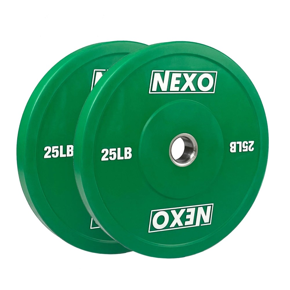 NEXO 25LB Rubber Bumper Plate Pair - Premium Matte Green Finish 2x 25LB Cross Training Weight Plates