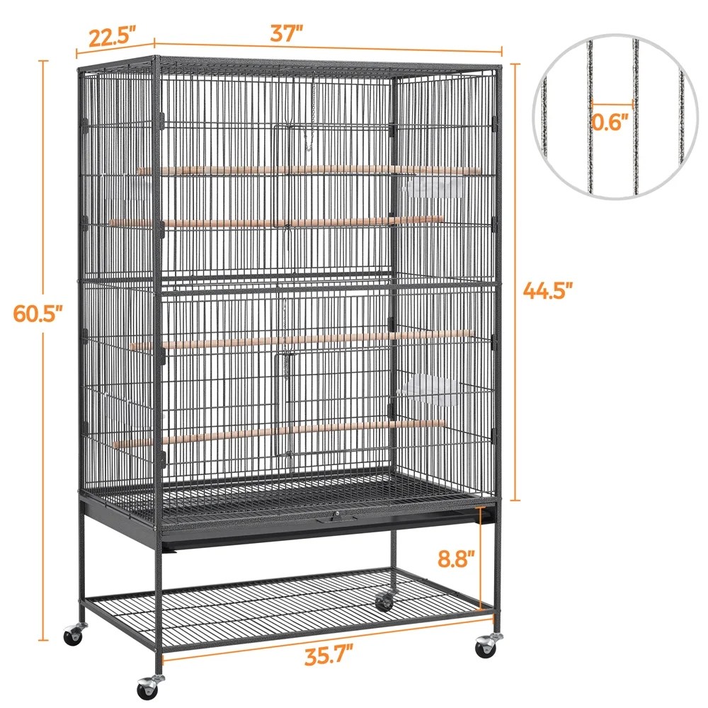 Alden Design 60.5" H Extra-Large Wrought Iron Parrot Cage Bird Cage with Stand, Black - Image 6
