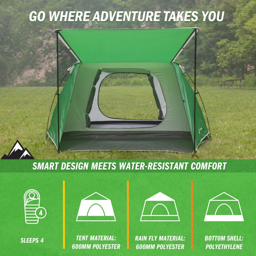 Wakeman Outdoors 4 Person Camping Tent with Attached Porch Canopy, Green - Image 5