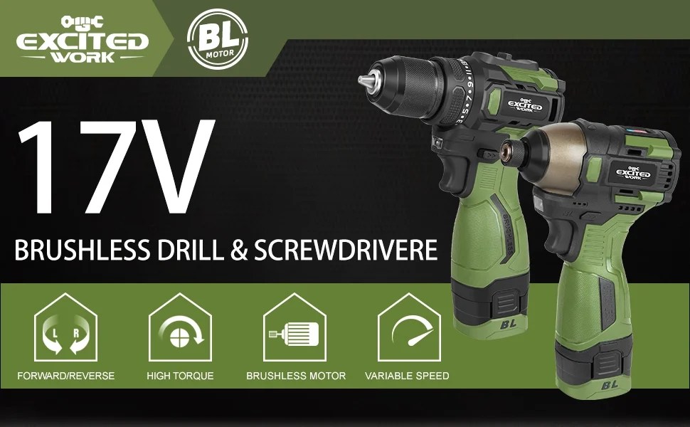 17V Brushless Screwdriver Drill Set,140Nm Cordless Impact Driver & 55Nm Electric Drill with 3 Adjustable Speed - Image 2