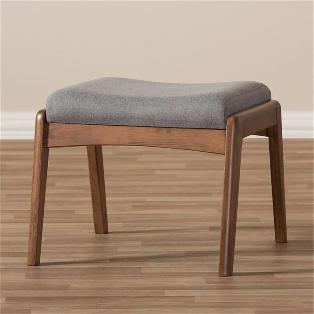 Baxton Studio Roxy Mid-Century Modern Walnut Wood Finishing and Grey Fabric Upholstered Ottoman - Image 6