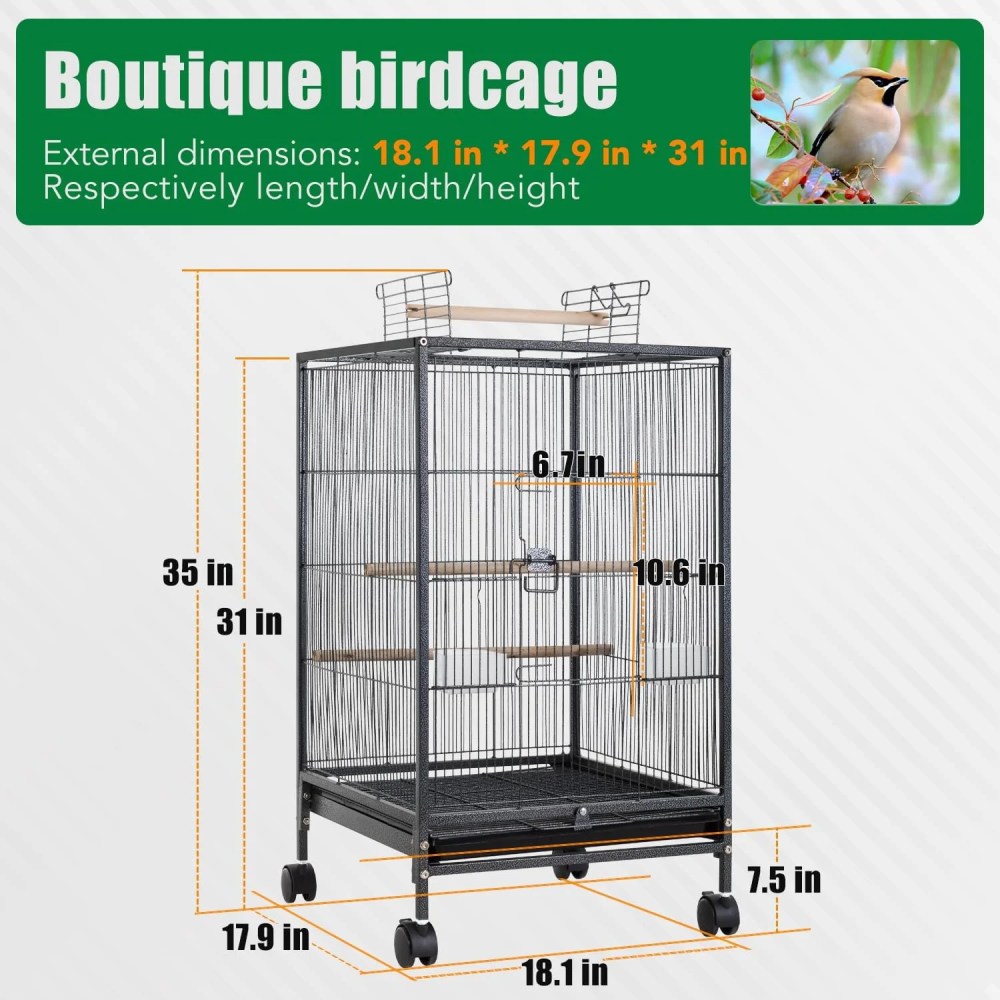 CL.HPAHKL 35 inch Bird Cage with Rolling Stand, Metal Birdcage Parakeet Cage for Parakeets Cockatiel Canary Finch Lovebird Parrotlet Pigeons, Black - Image 6