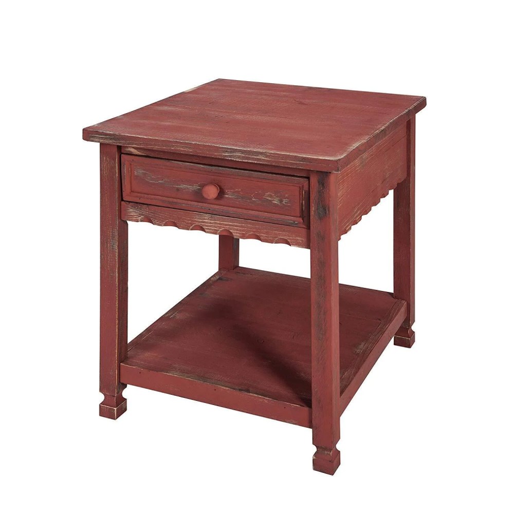 Alaterre Country Cottage End Table,Rustic Red Antique Finish