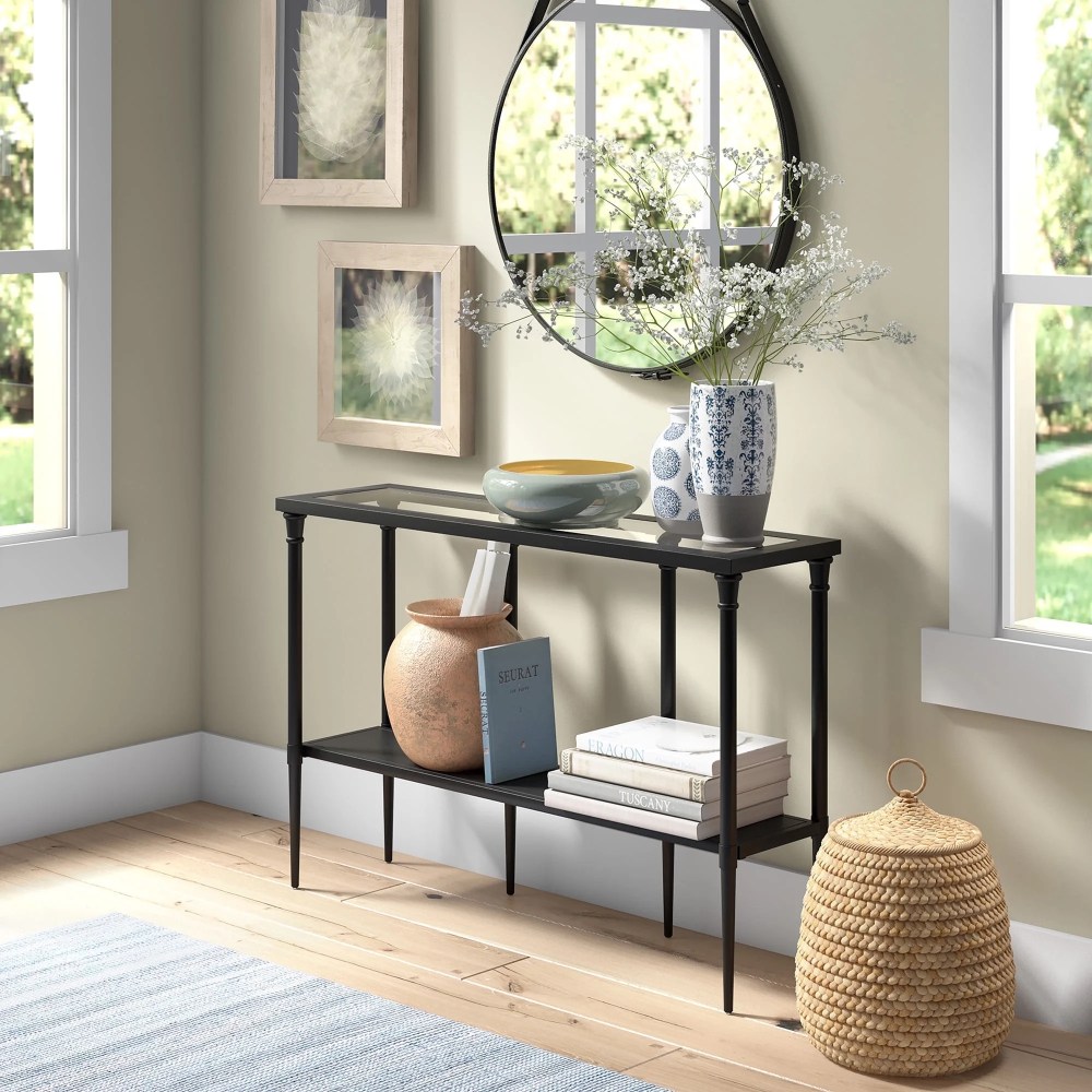 Evelyn&Zoe Dafna 45" Wide Rectangular Console Table,Blackened Bronze