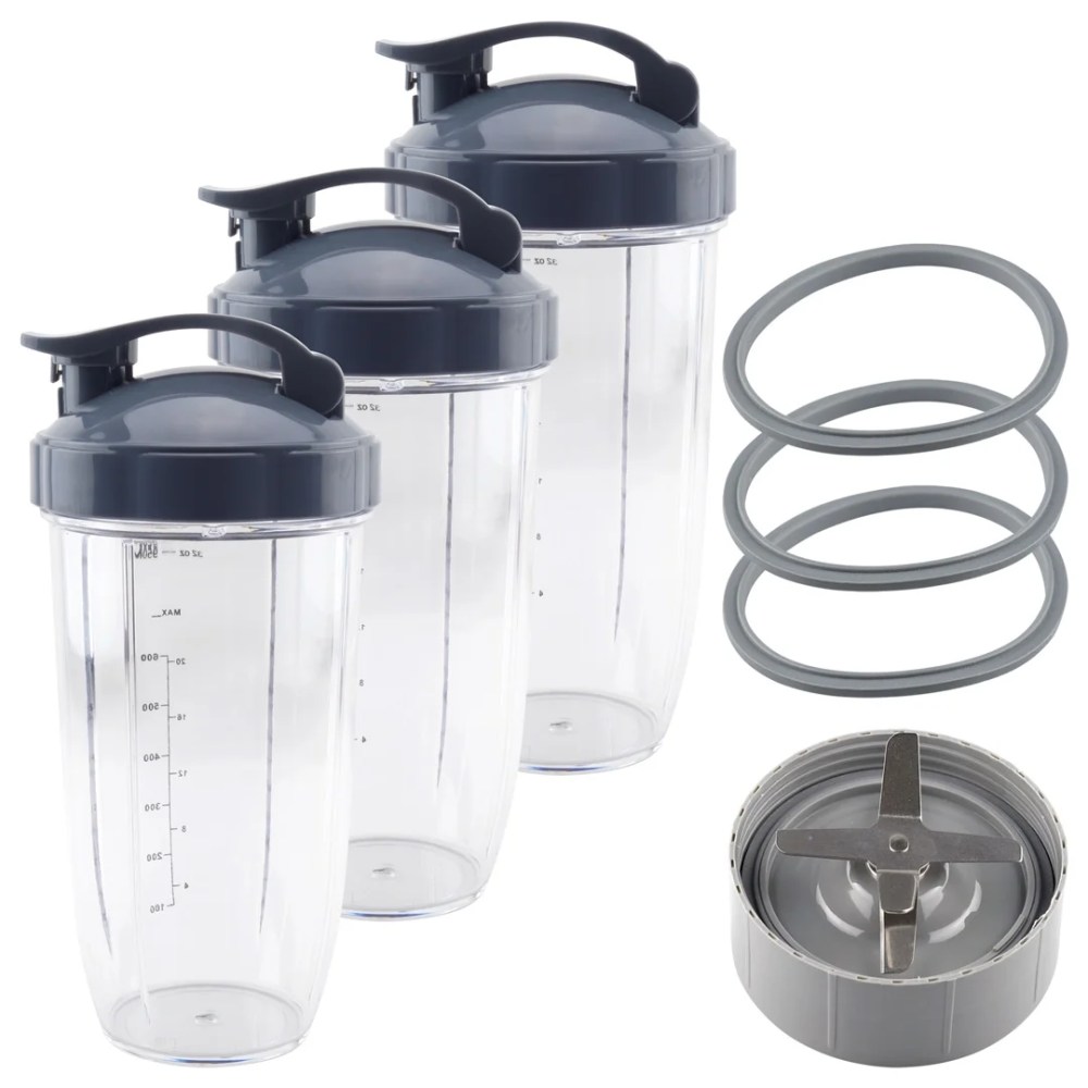 3 Pack 32 oz Colossal Cups with Flip To-Go Lids,Extractor Blade and 3 Gaskets Replacement Part Compatible with NutriBullet NB-101B NB-101S NB-201