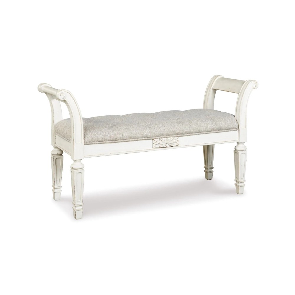 Signature Design by Ashley Realyn Accent Bench - Antique White Tufted with Foam Cushion