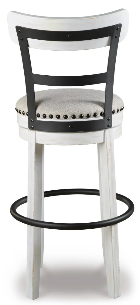 Signature Design by Ashley Valebeck Swivel Bar Stool, White, Upholstered Pub Height Chair with Linen Fabric Seat and 360-Degree Swivel - Image 3