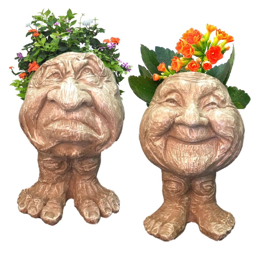 Homestyles Stone Wash Grumpy & Granny Joy the Muggly Face Humorous Statue Planter Pot