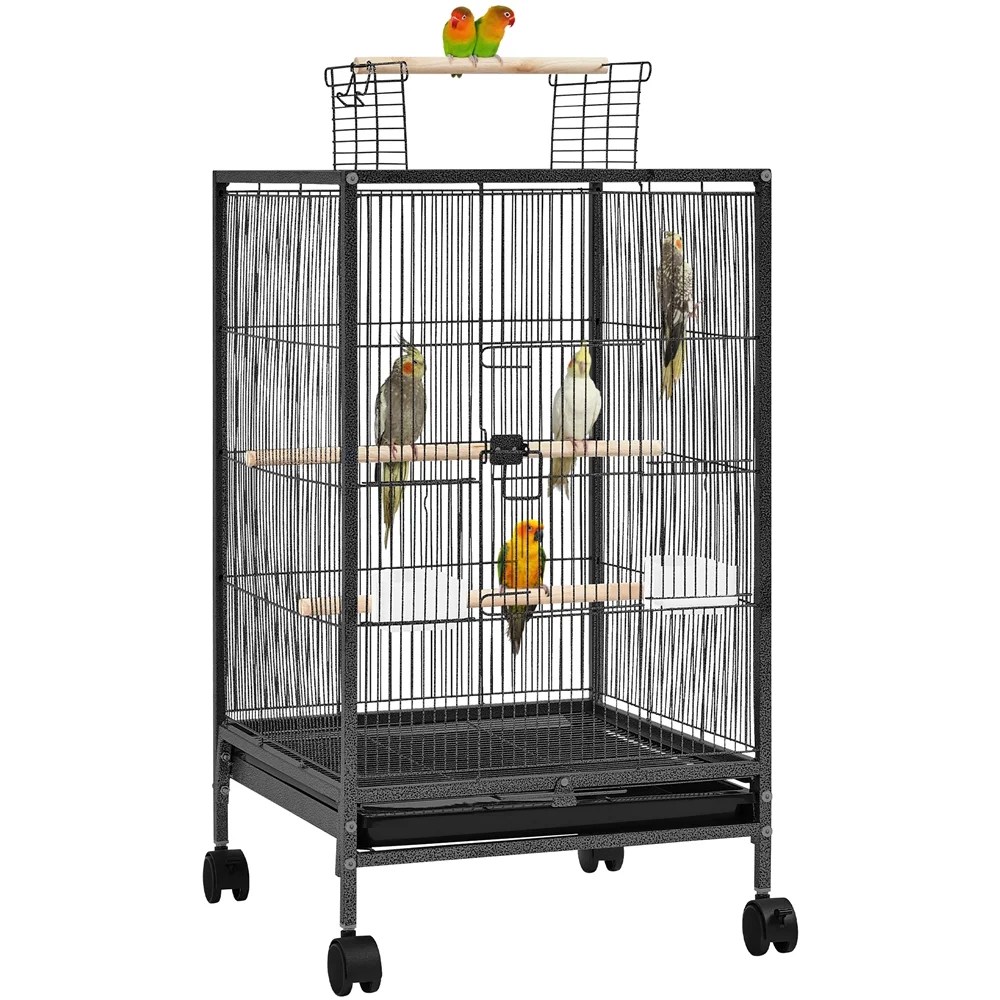 Alden Design 31" H Wrought Iron Bird Cage with Rolling Stand