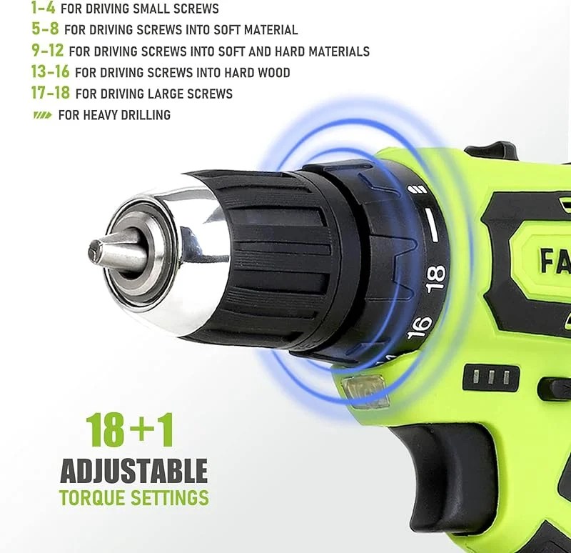 177-Piece 20V Cordless Lithium-ion Drill Driver and Home Tool Set,Household Repairing Kit with in Storage Case,Green - Image 3