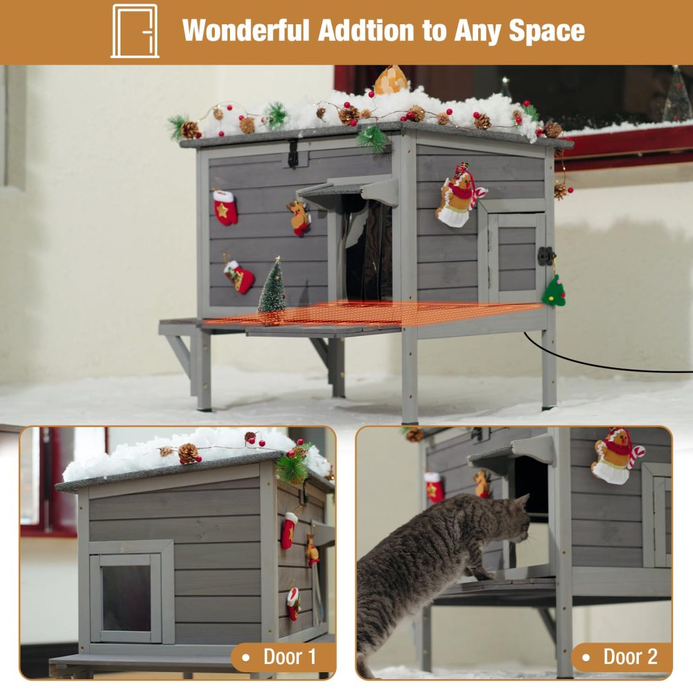 MEDEHOO Heated Cat House for Outside Cats Winter, 100 Waterproof Insulated Outdoor Cat Shelter with Heater & Insulated Liner - Image 3