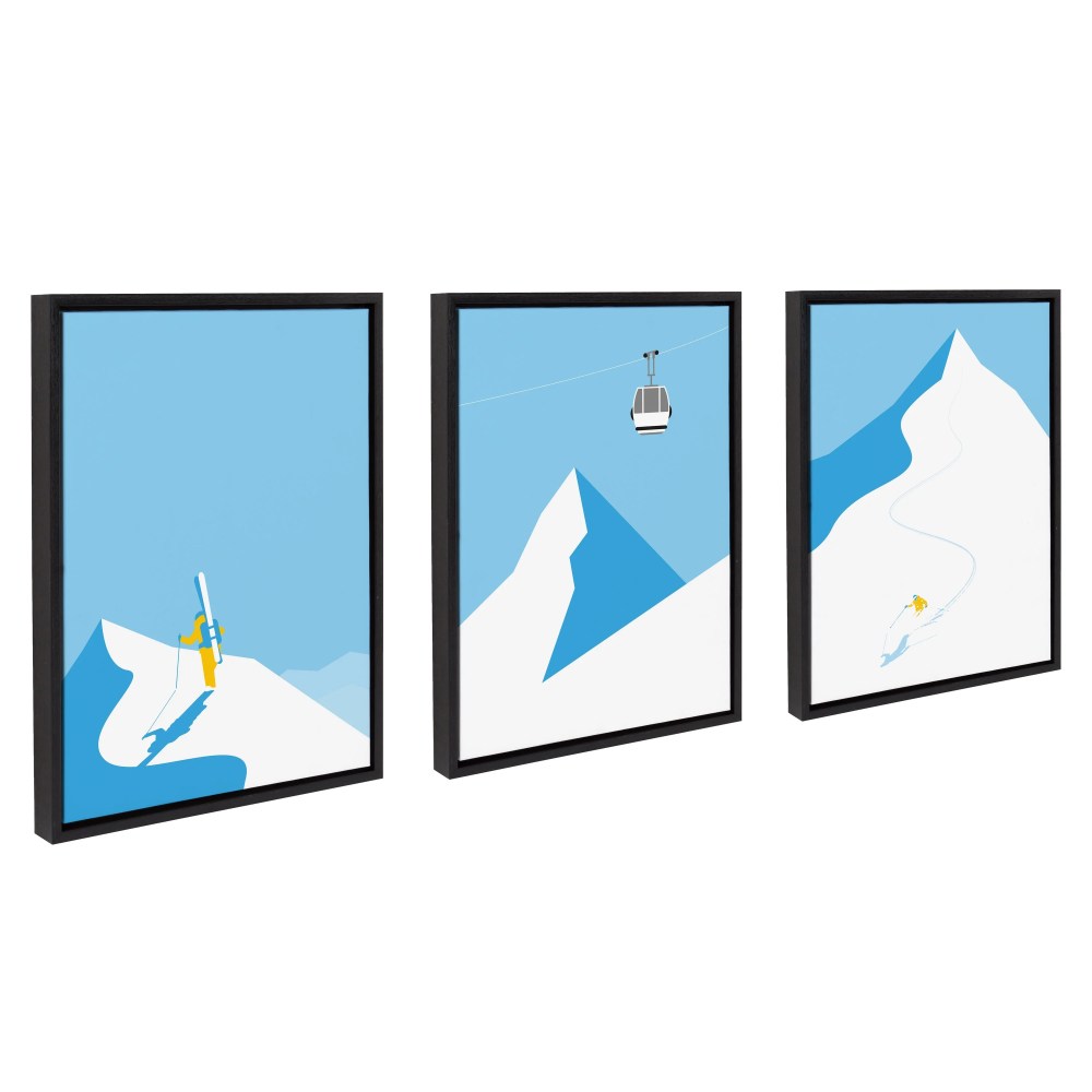 Kate and Laurel Sylvie Downhill Skier Framed Canvas Wall Art by Rocket Jack, Set Of 3, 1824 Black, Cool Winter Decor - Image 2