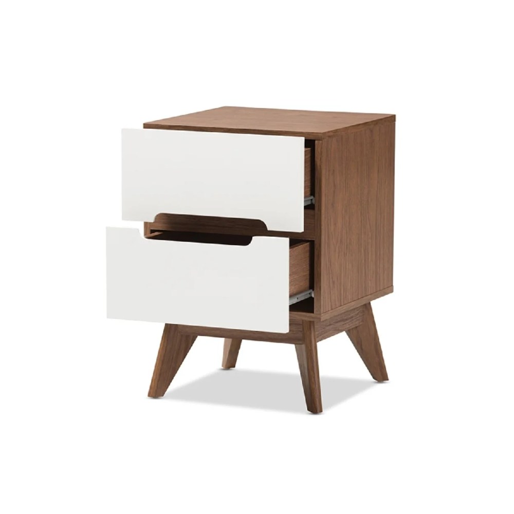 Baxton Studio Calypso Mid-Century Modern White and Walnut Wood 3-Drawer Storage Nightstand - Image 3