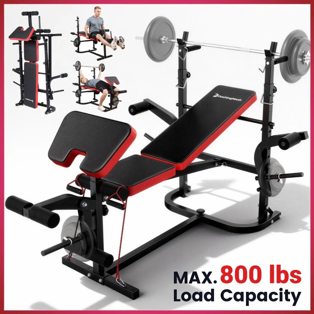 Weight Bench, Blacksmith 6-in-1 Foldable 800lb Capacity Weightbench Set, Workout Bench Press System for Full Body Home Gym, Black