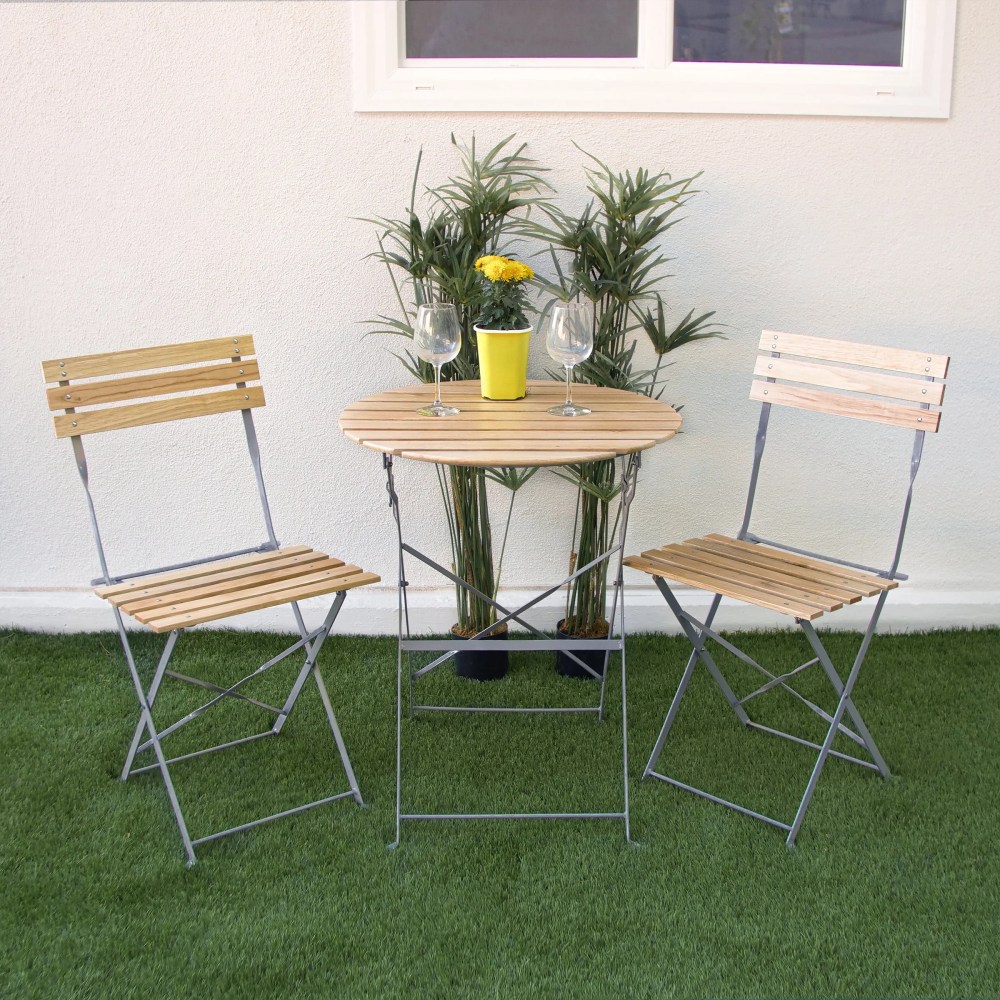 Alpine Corporation 3-Piece Wood Slat Patio Bistro Set with Table and 2 Chairs, Tan