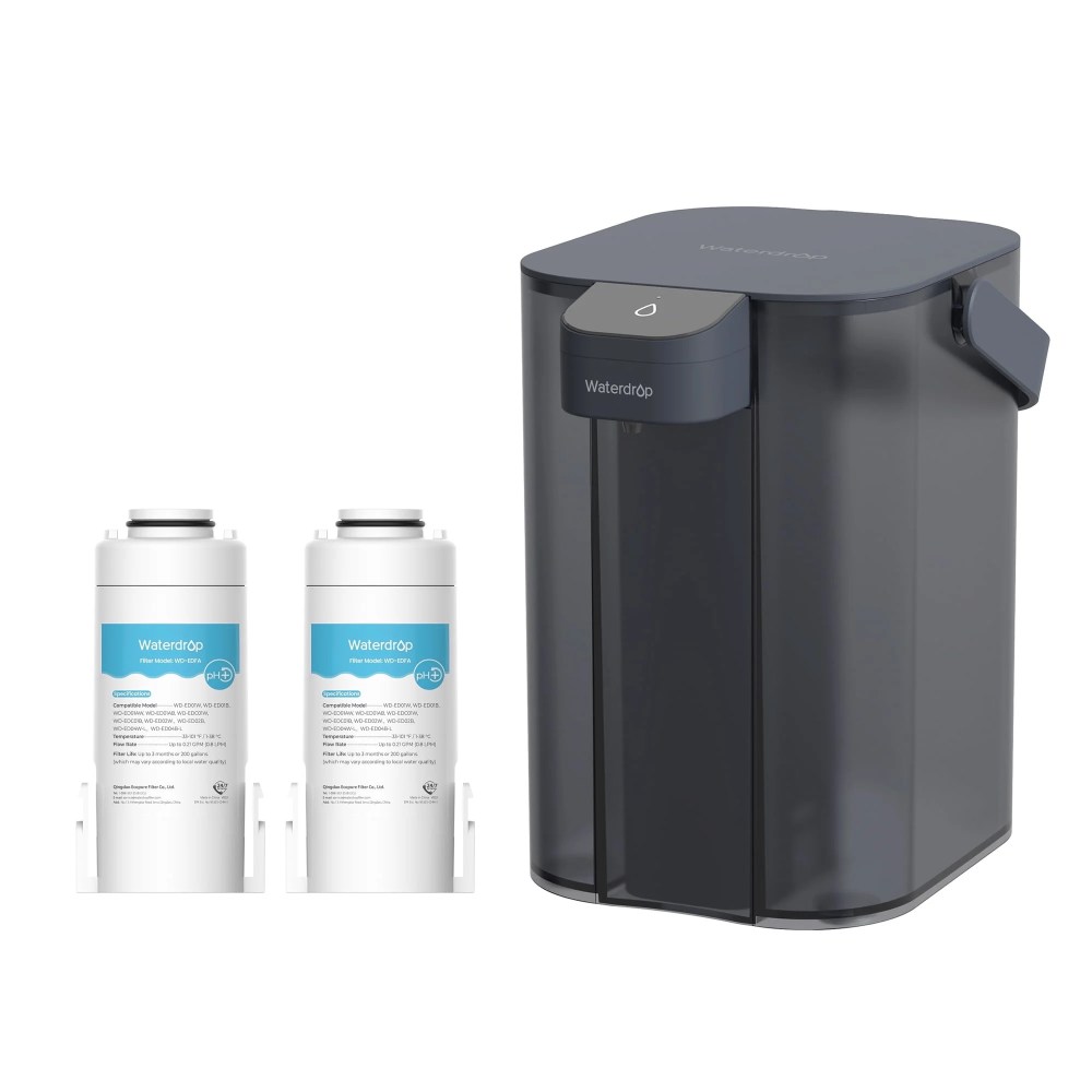 Waterdrop Alkaline Electric Water Filter Pitcher,Dispenser,NSF/ANSI 42,200-Gallon,5X Times Long-Life Countertop Water Filter System,Reduce PFOA/PFOS,Chlorine,Lead,15-Cup,Blue,with 2 Filter