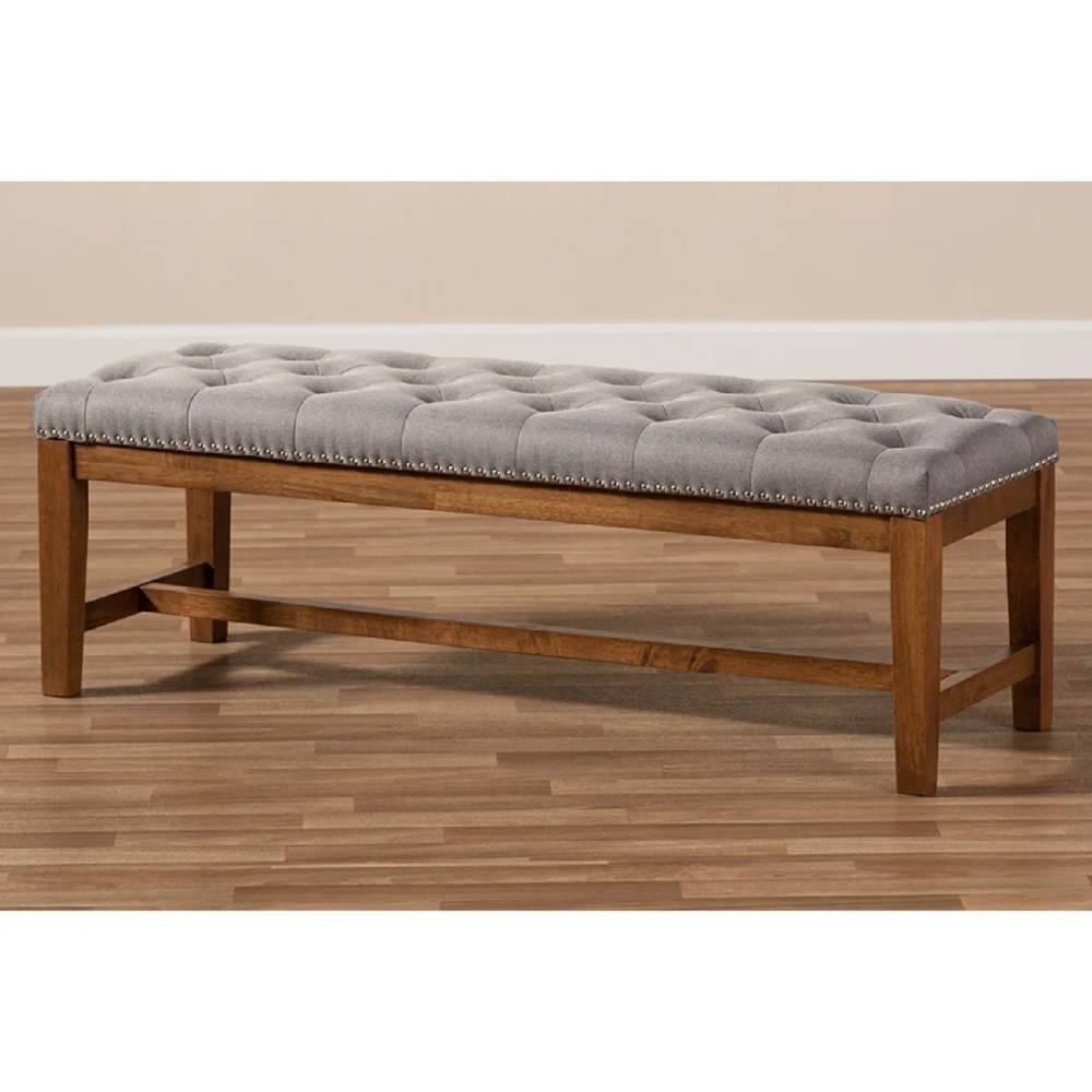 Baxton Studio Ainsley Modern and Contemporary Grey Fabric Upholstered Walnut Finished Solid Rubberwood Bench - Image 5