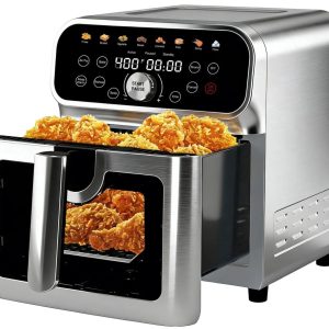 WHALLSE 6QT Air Fryer with Visual Window,8 Preset Menus & 360'Rapid Air Circulation for Healthy Oil-Less Cooking, Exterior: Stainless Steel