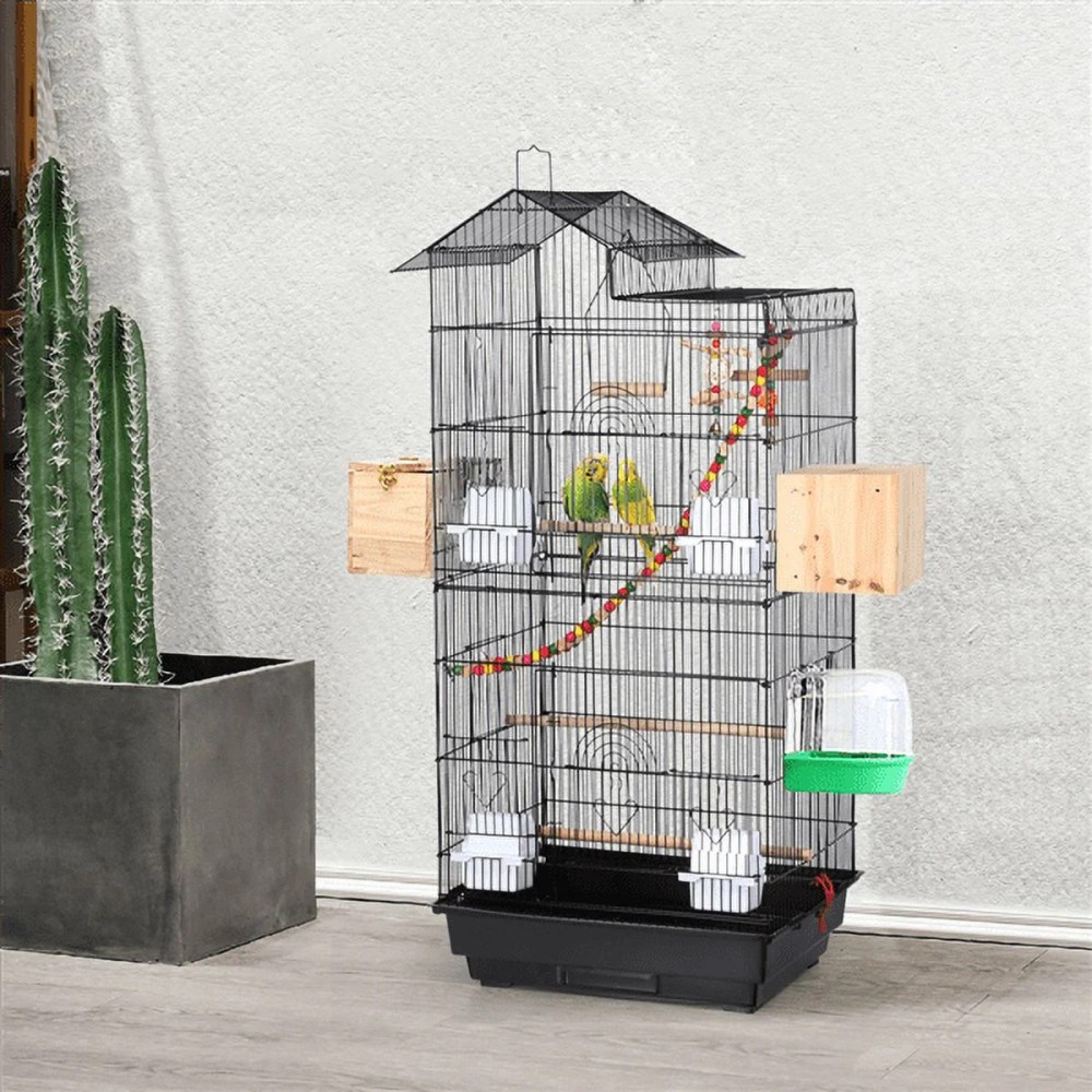 Alden Design 39" Metal Large Roof Top Parrot Cage, Black