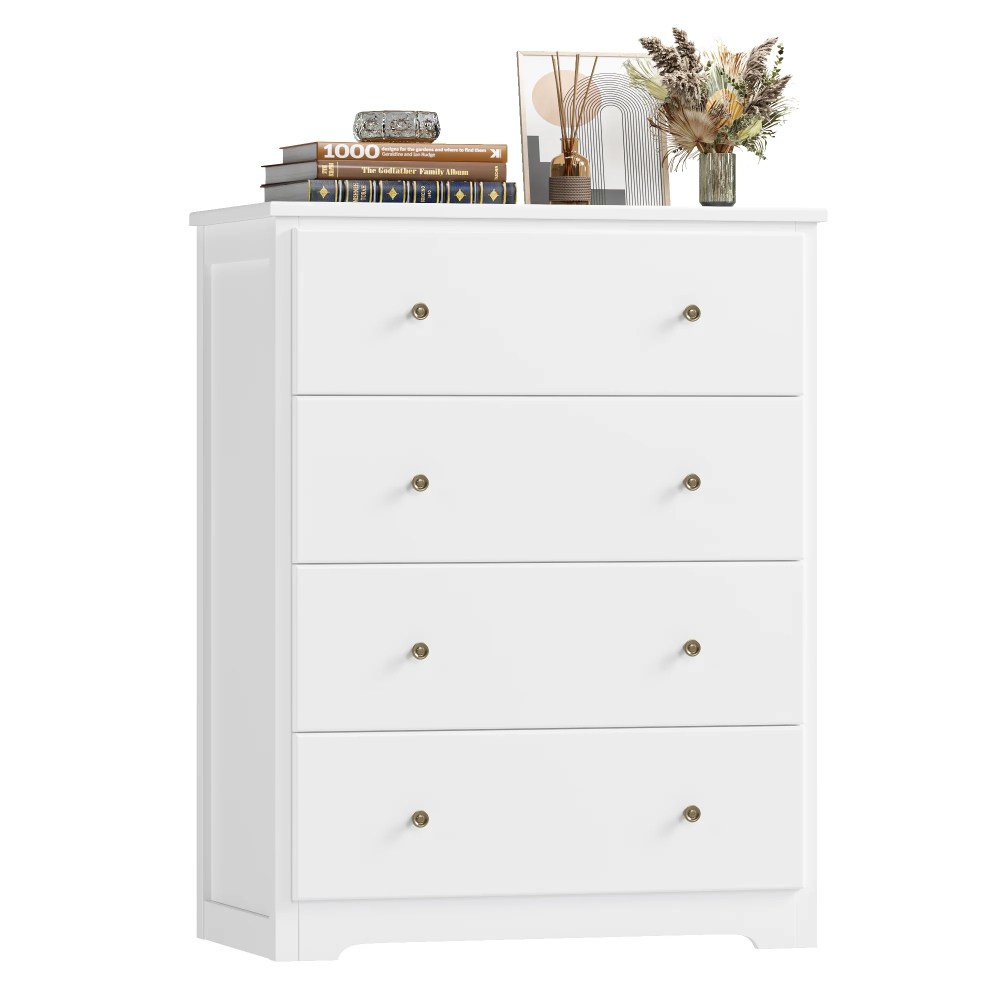 Homfa Dresser Chest,Modern Chest Organizer with 4 Drawers for Bedroom,White Finish