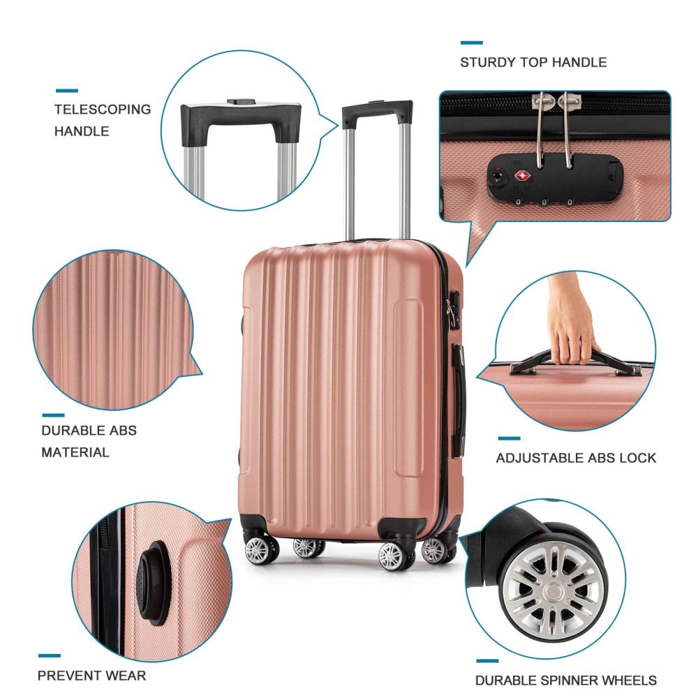 Zimtown 4 Pcs Luggage Set,Durable Travelable Suitcase with Double Wheels and TSA Lock Rose Gold - Image 5