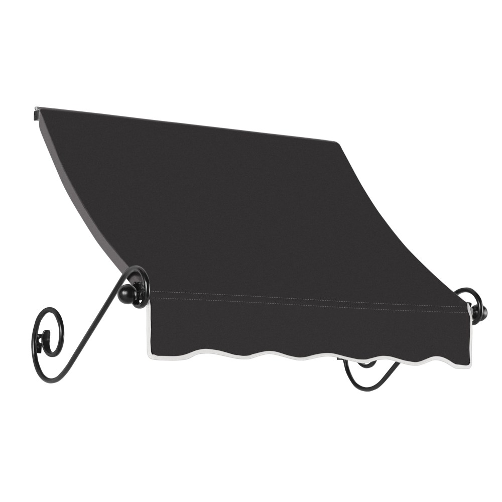Awntech 3.38 Ft Charleston Sloped Fixed Awning with Scrolled Iron Arms (40.5in x 18in x 36in), Black