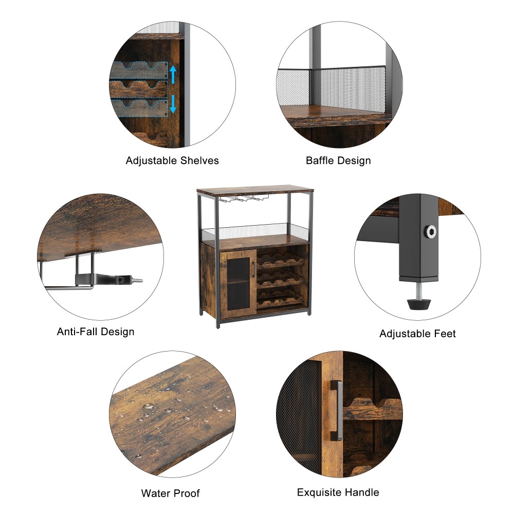 Wine Cabinet Bar Cabinet with Removable Wine Rack,Wine Cabinet and Wine Glass Bar Cabinet with Glass Rack and Mesh Door,Wine Cabinet with Reasonable Functional Partitioning - Image 3