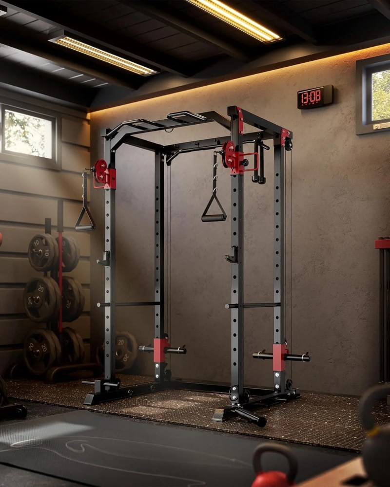 JoanKaren Power Rack with Dual Pulley System, 2000LBS Capacity Home Gym Squat Cage for Strength Training, Includes Multiple Attachments - Image 8