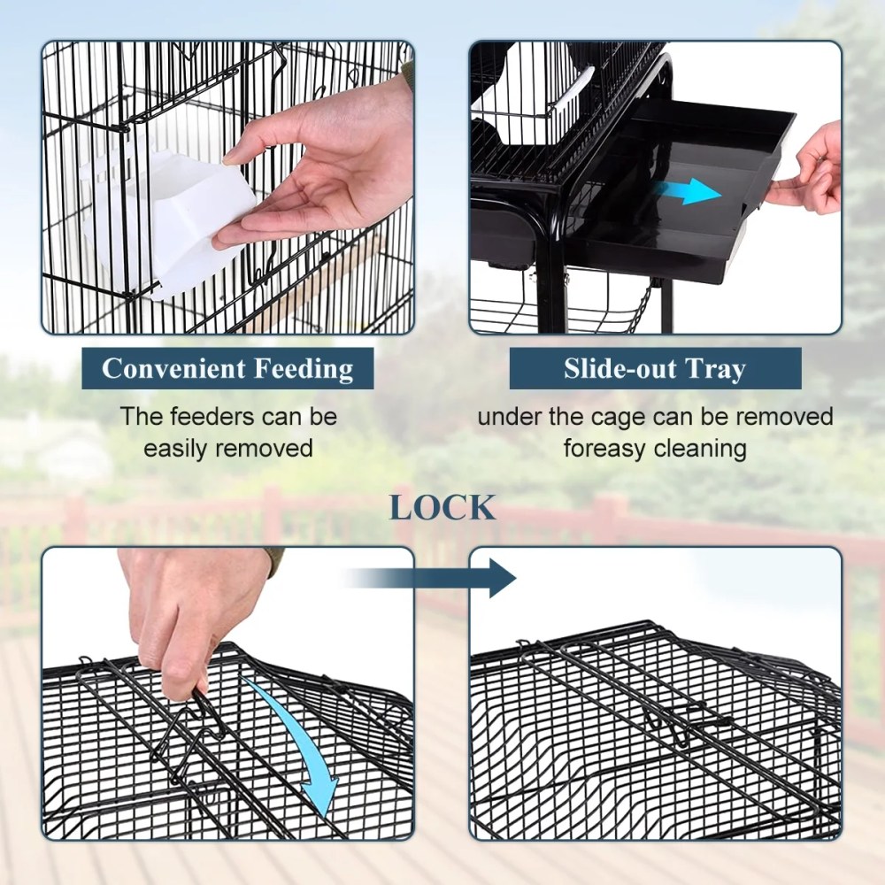 Dkeli Bird Cage with Stand Parrot Cages for Large Birds Parakeet Cage with Play Top & Rolling Stand for Medium Canaries, Lovebirds, Cockatiels, Parrots - Image 3