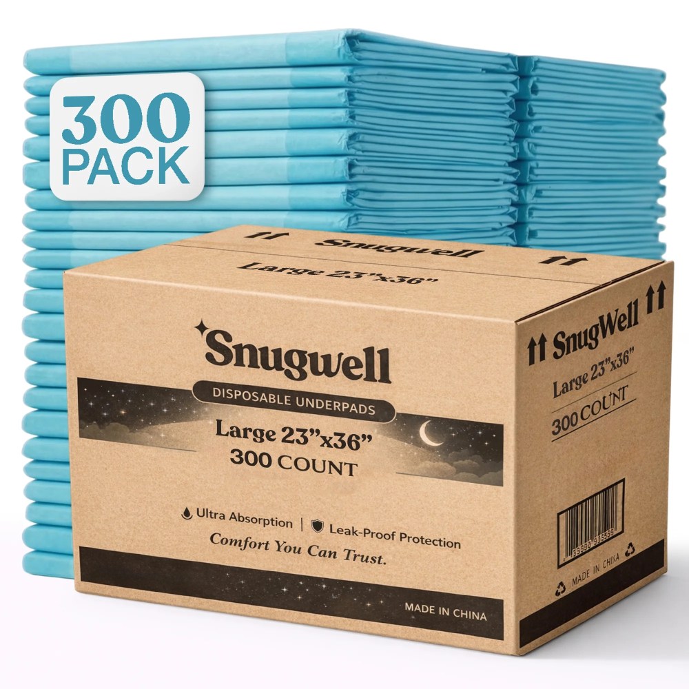 Snugwell Human-Grade Blue XXL Underpads, 300 Count, 23" x 36"
