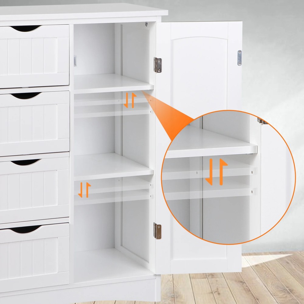 ZENSTYLE Bathroom Floor Cabinet Kitchen Organization 4 Drawers W/3 Tiers Side Space,White - Image 7