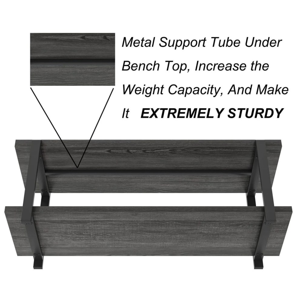 47 Inch Shoe Rack,Rustic Wood & Metal Entryway Bench,Vintage Shoe Storage for Hallway,Dark Gray - Image 7