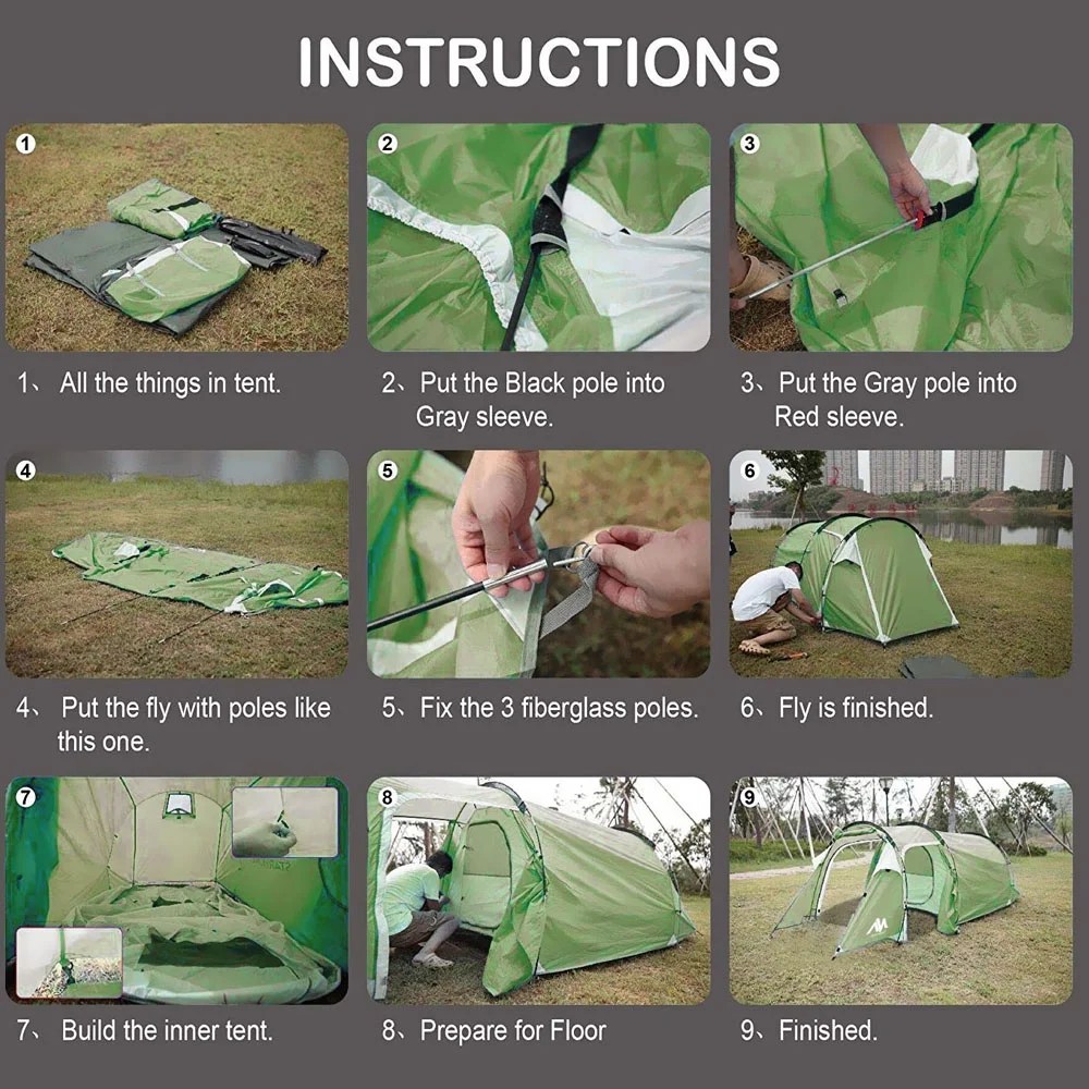 4/5 Person Family Tunnel Tent for Camping, iClover 2 Room Ultralight Backpacking Tent with Front Vestibule, Waterproof Double Layer Classic 4 Season Tents, Easy Setup for Outdoor Sports - Image 3