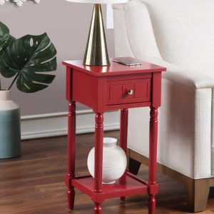 Convenience Concepts French Country Khloe 1 Drawer Accent Table with Shelf, Cranberry Red