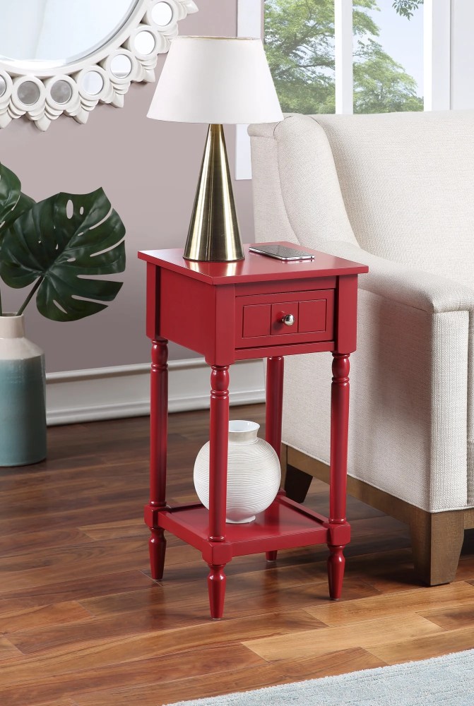 Convenience Concepts French Country Khloe 1 Drawer Accent Table with Shelf, Cranberry Red