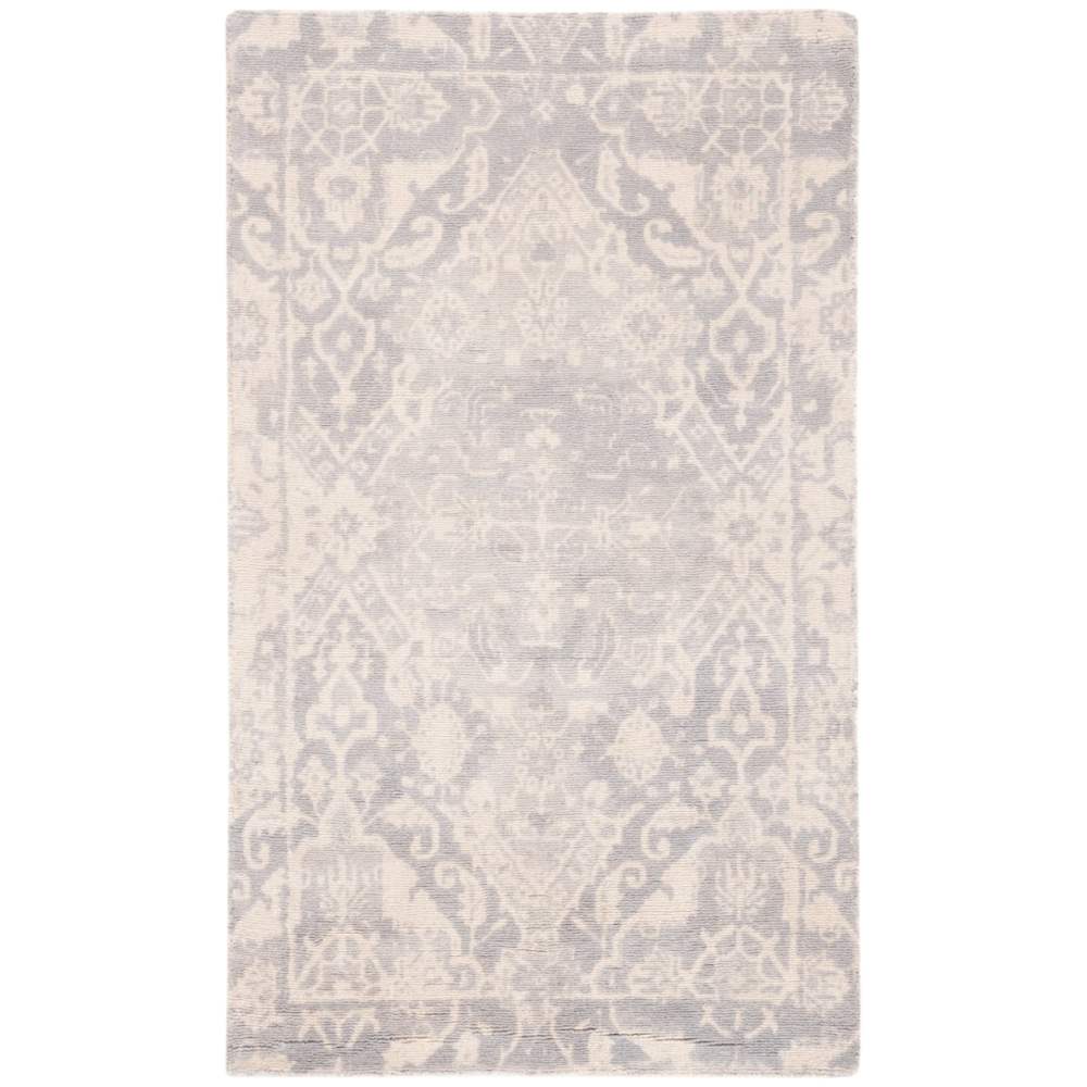 SAFAVIEH Restoration Vintage Eunice Border Wool Area Rug, Light Grey/Ivory, 6" x 6" Round - Image 2