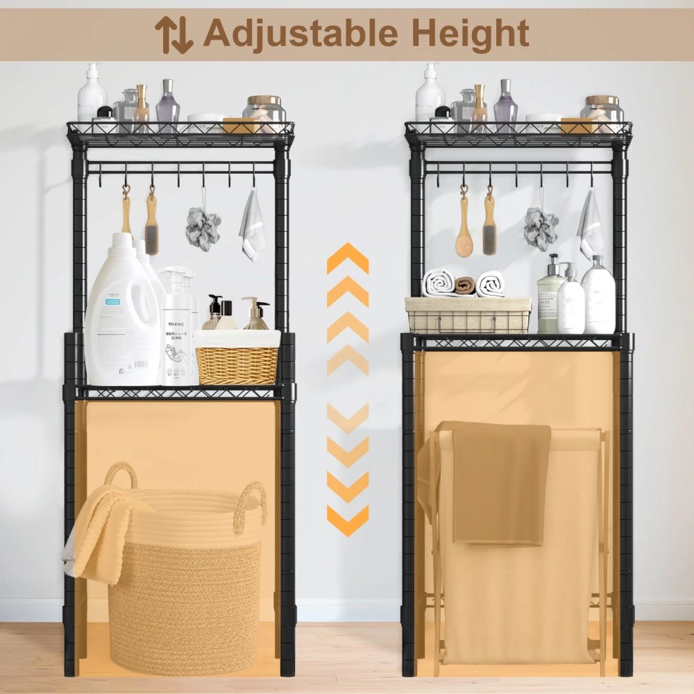 2-Tier Mini Fridge Storage Shelf Mini Fridge & Microwave Stand,Adjustable Metal Organizer Storage Rack with 7Hooks,Multifunctional Bakers Rack Coffee Bar Table for Kitchen Office Dorms Bedroom - Image 6