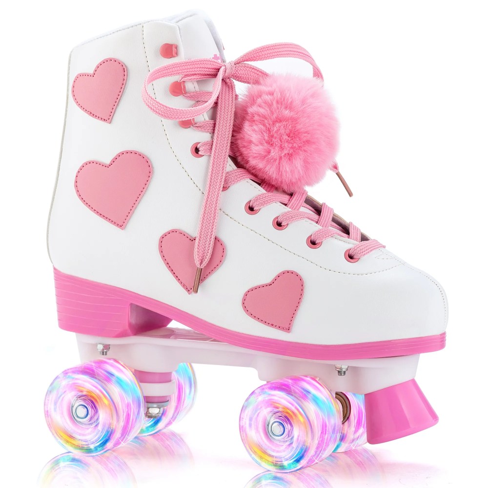 Women's and Girl's Classic Roller skates with Light up Wheels, High-top PU Leather Rollerskates Love Heart Pattern - Image 8